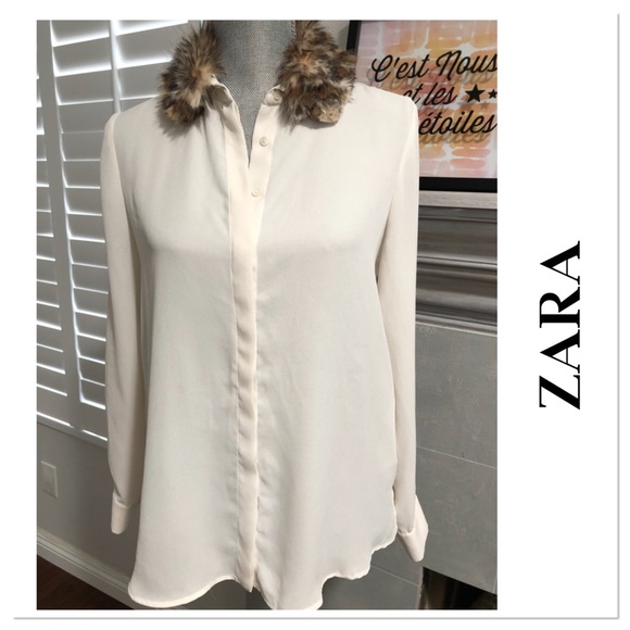 Zara | Tops | Zara Blouse With Faux Fur | Poshmark